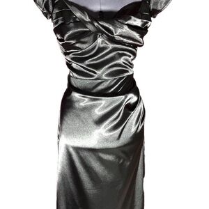 Stop Staring Black Satin Off the Shoulders Wiggle Dress